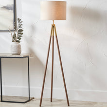 Indlæs billede til gallerivisning Metal & wood grain tripod floor lamp in two finishes