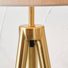 Indlæs billede til gallerivisning Metal & wood grain tripod floor lamp in two finishes