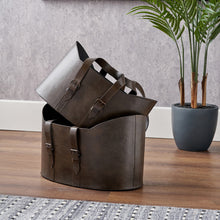 Load image into Gallery viewer, Vintage style set of two Leather Handled Storage in two colours