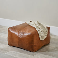 Indlæs billede til gallerivisning Natural Leather square pouffe in tan or Peppercorn