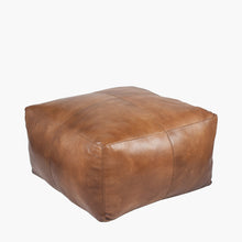 Indlæs billede til gallerivisning Natural Leather square pouffe in tan or Peppercorn