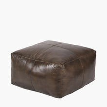 Indlæs billede til gallerivisning Natural Leather square pouffe in tan or Peppercorn