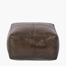Indlæs billede til gallerivisning Natural Leather square pouffe in tan or Peppercorn