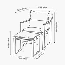 Lade das Bild in den Galerie-Viewer, Line drawing of a chair with dimensions labeled
