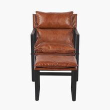 Lade das Bild in den Galerie-Viewer, Brown leather chair with black frame on a white background
