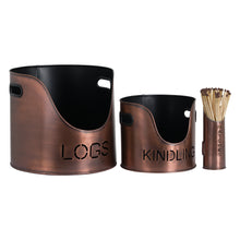 Afbeelding in Gallery-weergave laden, Log, Kindling Buckets & Matchstick Holder sets in four finishes