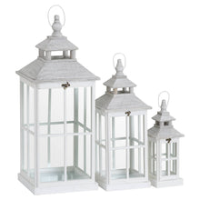 Load image into Gallery viewer, Set of three white wooden lanterns