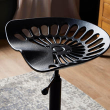 Load image into Gallery viewer, Close-up of an Adjustable tractor stool seat showcasing its metal design and industrial style.
