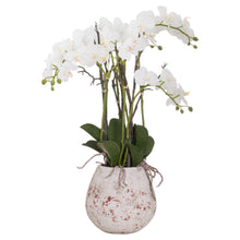 Load image into Gallery viewer, Large white potted faux orchid in a stone pot