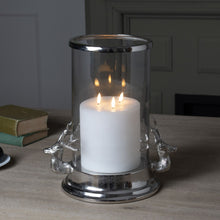 Load image into Gallery viewer, Silver stag heads hurricane lantern