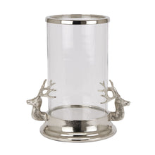 Load image into Gallery viewer, Silver stag heads hurricane lantern