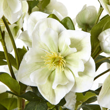 Charger l'image dans la galerie, Faux hellebore flower with delicate white petals and green accents in a floral arrangement.