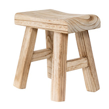 Indlæs billede til gallerivisning Artisan wooden stool in vintage antique style, crafted with natural wood and an aged finish.