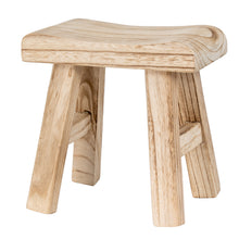 Indlæs billede til gallerivisning Artisan wooden stool in a vintage antique style with natural wood grain finish, available in two sizes.