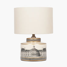 Indlæs billede til gallerivisning Black and cream building print ceramic table lamp