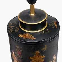 Indlæs billede til gallerivisning Black hand painted landscape metal table lamp