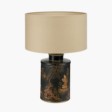 Indlæs billede til gallerivisning Black hand painted landscape metal table lamp