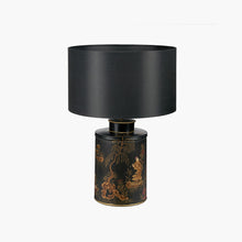 Indlæs billede til gallerivisning Black hand painted landscape metal table lamp