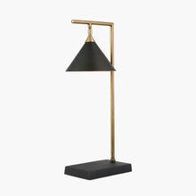 Indlæs billede til gallerivisning Matt Black & antique brass conical table lamp
