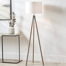 Indlæs billede til gallerivisning Metal & wood grain tripod floor lamp in two finishes