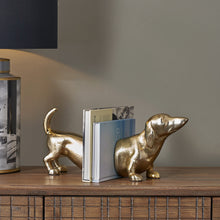 Indlæs billede til gallerivisning Metal sausage dog book ends in gold or silver