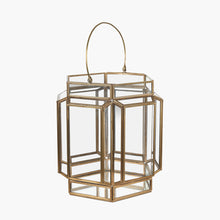 Carica l'immagine nel visualizzatore di Gallery, Shiny brass metal & glass hexagon wide lantern