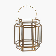 Carica l'immagine nel visualizzatore di Gallery, Shiny brass metal & glass hexagon wide lantern