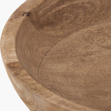 Lade das Bild in den Galerie-Viewer, Close-up of a wooden pedestal bowl with a natural finish on a white background