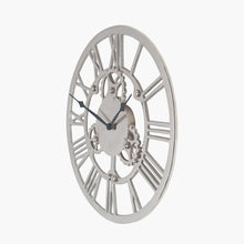 Charger l'image dans la galerie, Silver metal cog design round wall clock in two sizes