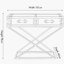 Load image into Gallery viewer, Console table dimensions with two drawers, height 78cm, width 101cm, depth 40cm, perfect for stylish organization.