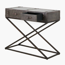 Load image into Gallery viewer, Console table in peppercorn leather with two drawers for stylish organization and a chic look in your hallway.