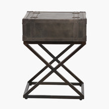 Load image into Gallery viewer, Adriano side table, a sophisticated side table in peppercorn leather with a sleek design and modern features.