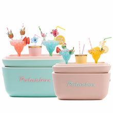 Lade das Bild in den Galerie-Viewer, Polarbox coolbox in cyan and baby rose with colorful drinks, perfect for stylish picnics and outdoor adventures.