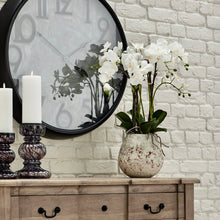 Load image into Gallery viewer, Large white potted faux orchid in a stone pot