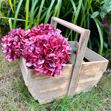 Load image into Gallery viewer, Garden trug in oak effect wood filled with vibrant pink hydrangeas, perfect for harvesting flowers in the garden.