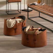 Load image into Gallery viewer, Vintage style set of two Leather Handled Storage in two colours