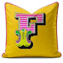 Charger l'image dans la galerie, Letter cushion in vibrant yellow with playful F design, perfect for home decor.