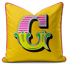 Charger l'image dans la galerie, Letter cushion featuring the letter 'C' in vibrant carnival font on a yellow background.