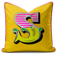 Charger l'image dans la galerie, Letter cushion in vibrant yellow carnival font with bold 'S' design, perfect for home decor.