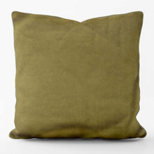 Load image into Gallery viewer, Velvet velour cushion in sage green, showcasing its soft texture and luxurious feel.