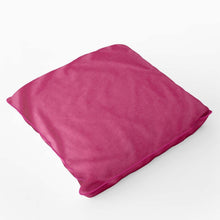 Load image into Gallery viewer, Velvet velour cushion in hot pink color, soft texture, perfect for home decor, available in various sizes and fillings.