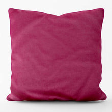 Load image into Gallery viewer, Velvet velour cushion in hot pink color, featuring soft texture and coordinating piping, handmade in the UK.