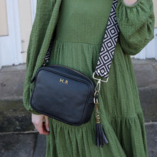 Carica l'immagine nel visualizzatore di Gallery, Personalised Elie Beaumont black bag with blue diamond strap