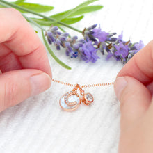 Indlæs billede til gallerivisning Rose Gold initial necklace with mother of pearl & crystal