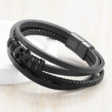 Indlæs billede til gallerivisning Personalised mens leather skull bracelet