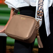 Load image into Gallery viewer, Personalised Elie Beaumont taupe bag with leopard strap