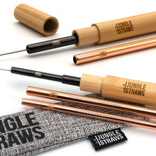Indlæs billede til gallerivisning Black & rose gold reusable straw set