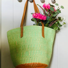 Load image into Gallery viewer, Wool & sisal minty green & orange tote bag