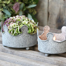 Carica l'immagine nel visualizzatore di Gallery, Pillar candle holder for flowers or candles, a set of two dark grey zinc crown pots.