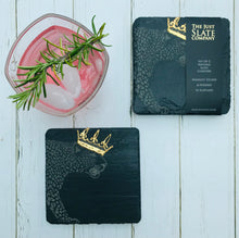 Afbeelding in Gallery-weergave laden, Slate gold leaf crowned coasters set